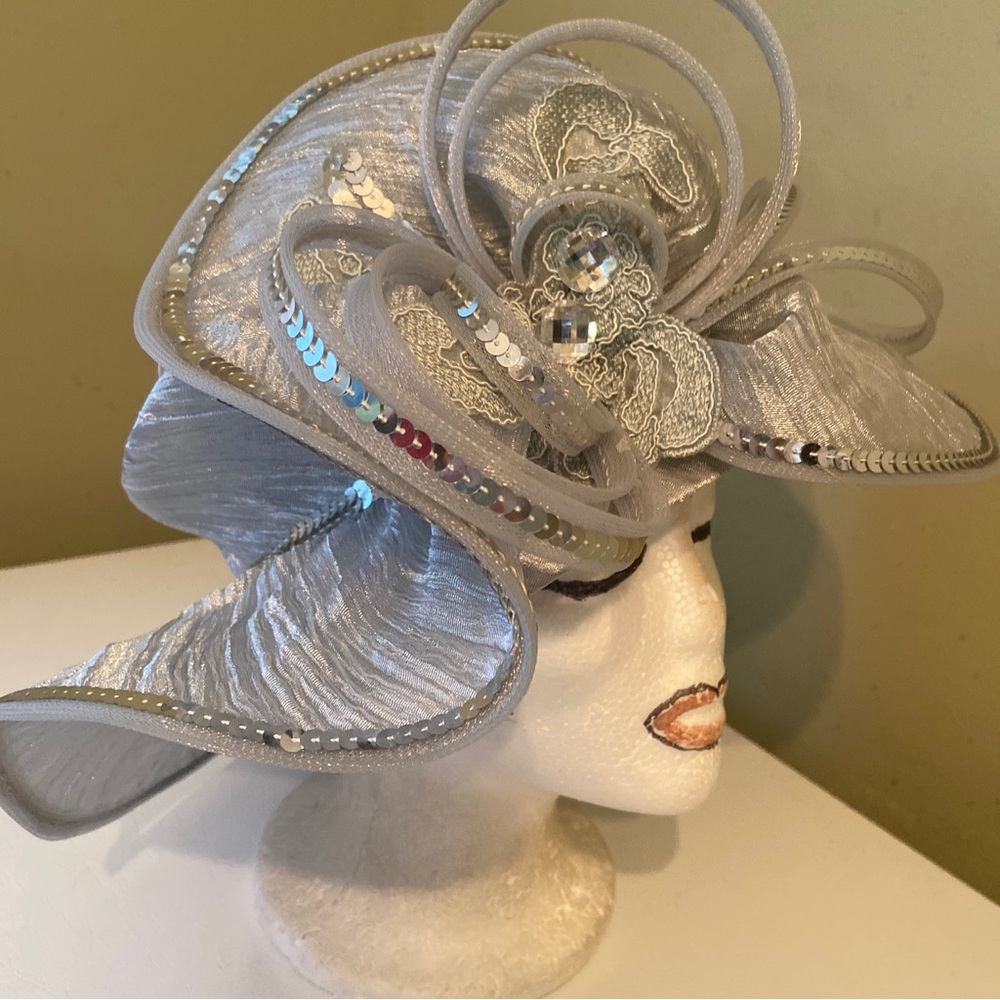 Gorgeous Silver Lam’e Dress Church Hat by Ms. Divine